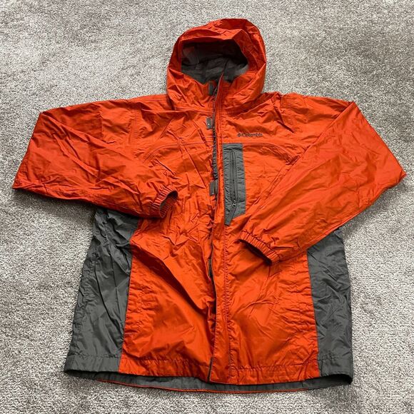 Columbia Omni Shield Windbreaker Jacket Youth 18/20 Orange Gray Hoodie Full Zip